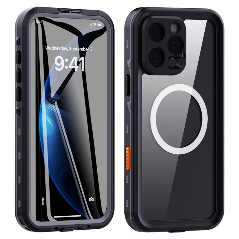 REDPEPPER Dot+ Series For iPhone 16 Pro Case Compatible with MagSafe IP68 Waterproof Clear Phone Cover - Black  /  Grey