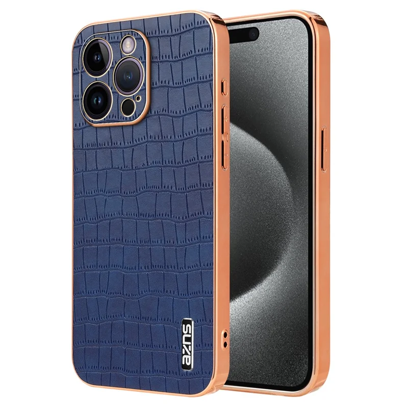 AZNS For iPhone 16 Pro Max Case Electroplating Crocodile Texture PU+TPU Phone Cover - Blue