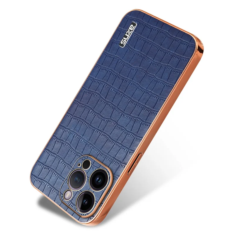 AZNS For iPhone 16 Pro Max Case Electroplating Crocodile Texture PU+TPU Phone Cover - Blue