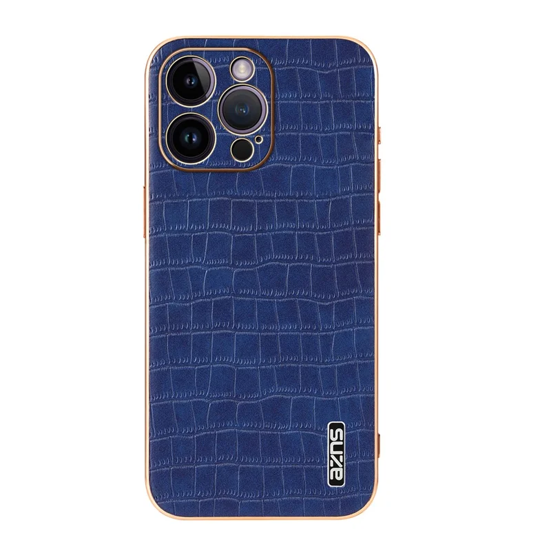 AZNS For iPhone 16 Pro Max Case Electroplating Crocodile Texture PU+TPU Phone Cover - Blue