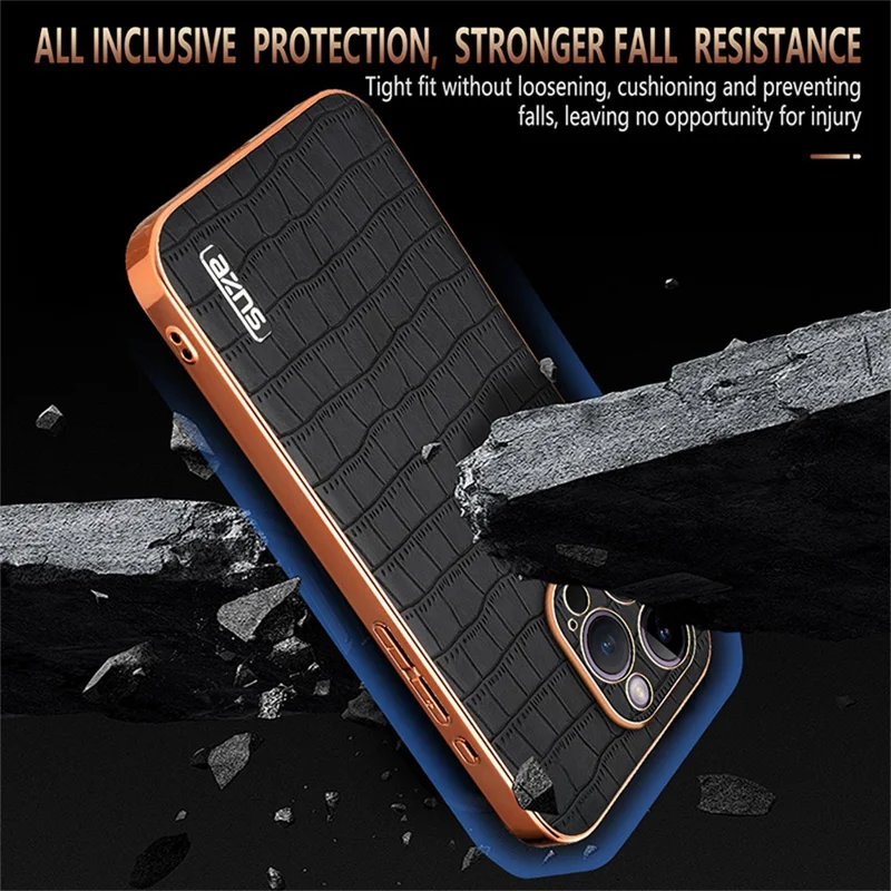 AZNS For iPhone 16 Pro Max Case Electroplating Crocodile Texture PU+TPU Phone Cover - Blue