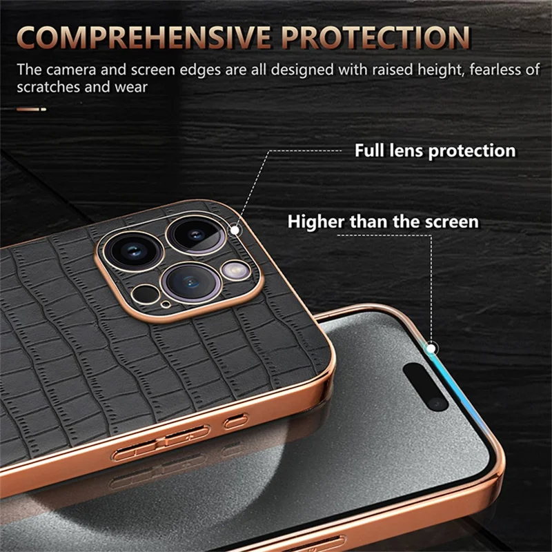 AZNS For iPhone 16 Pro Max Case Electroplating Crocodile Texture PU+TPU Phone Cover - Blue