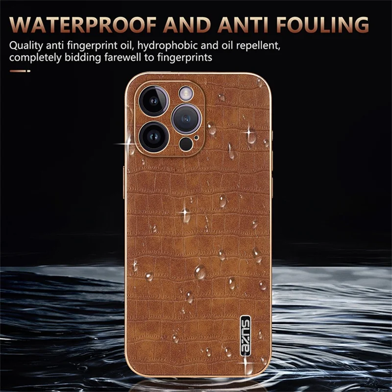 AZNS For iPhone 16 Pro Max Case Electroplating Crocodile Texture PU+TPU Phone Cover - Blue