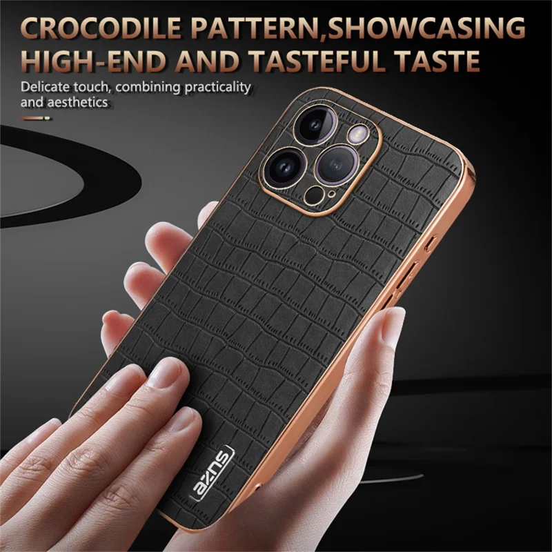 AZNS For iPhone 16 Pro Max Case Electroplating Crocodile Texture PU+TPU Phone Cover - Blue