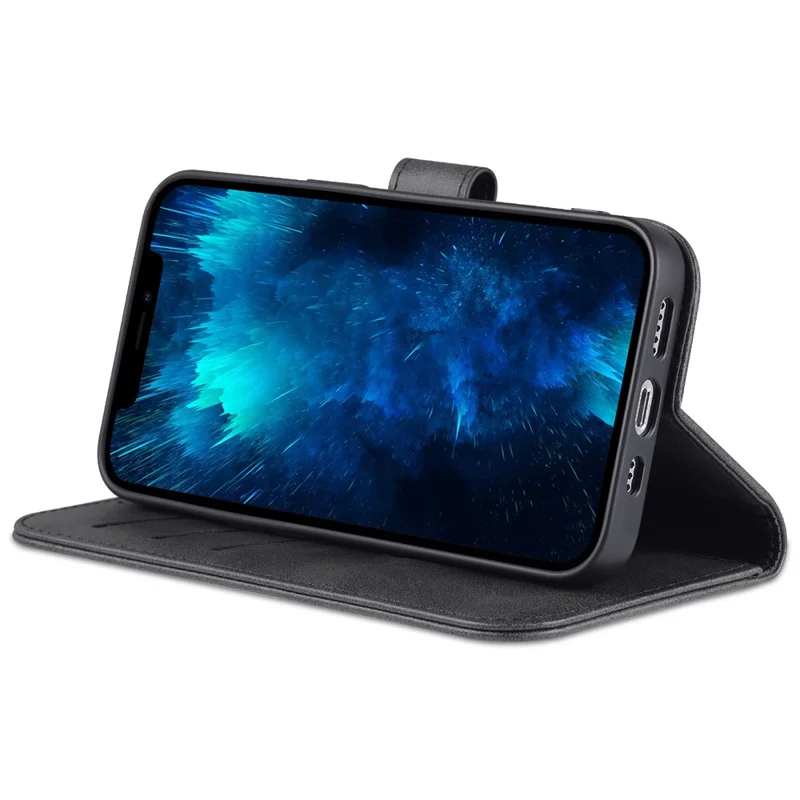 AZNS For iPhone 16 Pro Max Case PU Leather Wallet Phone Cover - Black