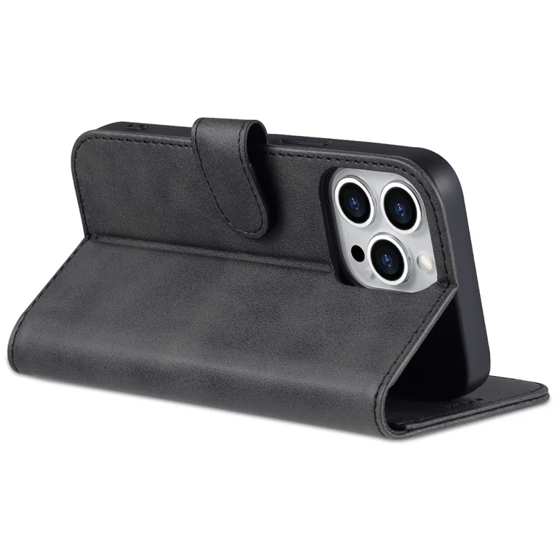 AZNS For iPhone 16 Pro Max Case PU Leather Wallet Phone Cover - Black