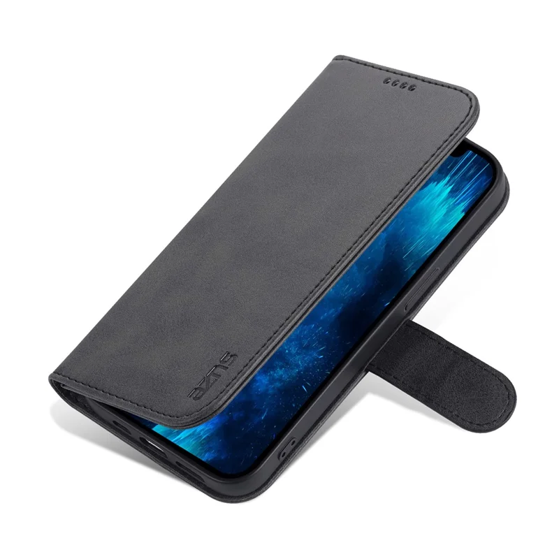 AZNS For iPhone 16 Pro Max Case PU Leather Wallet Phone Cover - Black
