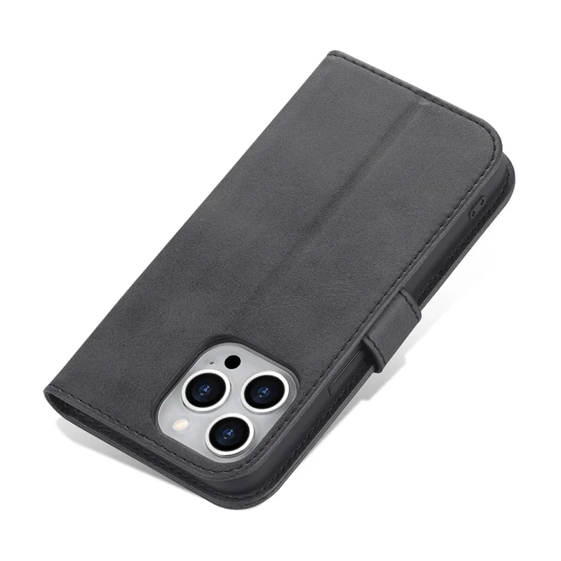 AZNS For iPhone 16 Pro Max Case PU Leather Wallet Phone Cover - Black
