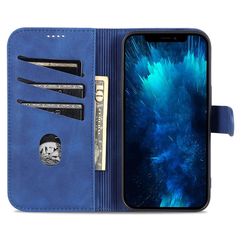 AZNS Para iPhone 16 Pro Wallet Case à prova de choque Capa de telefone em couro PU - Azul