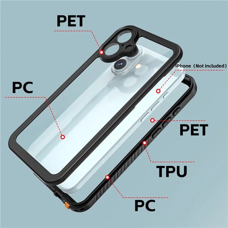 REDPEPPER FS Series For iPhone 16 Plus Phone Case IP68 Waterproof Clear Back Panel Phone Cover