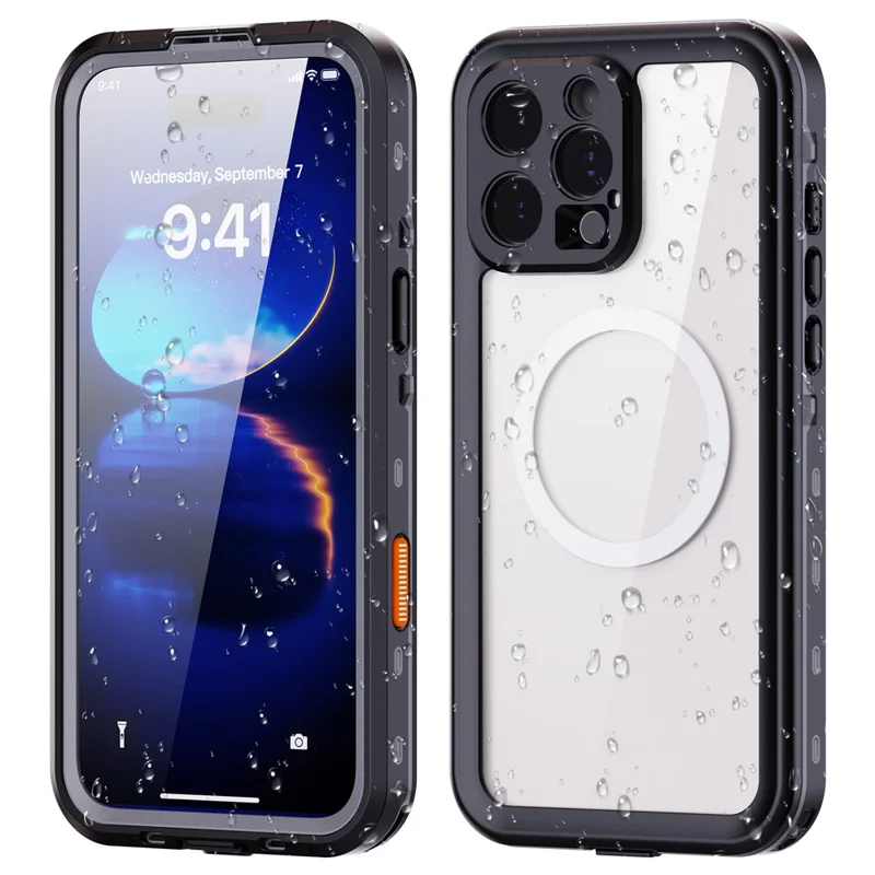 REDPEPPER Dot+ Series For iPhone 16 Pro Max Phone Case Compatible with MagSafe IP68 Waterproof Clear Phone Cover - Black  /  Grey