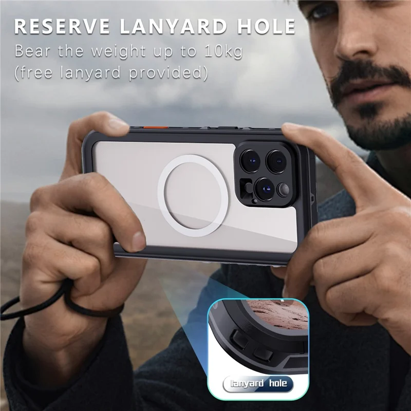 REDPEPPER Dot+ Series For iPhone 16 Pro Max Phone Case Compatible with MagSafe IP68 Waterproof Clear Phone Cover - Black  /  Grey