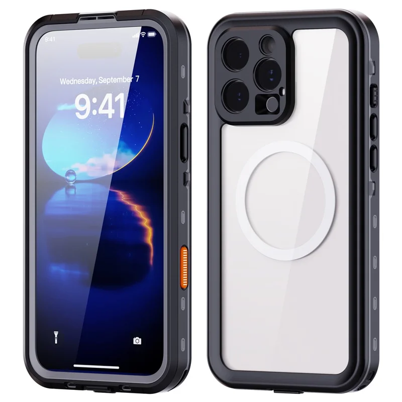 REDPEPPER Dot+ Series For iPhone 16 Pro Max Phone Case Compatible with MagSafe IP68 Waterproof Clear Phone Cover - Black  /  Grey