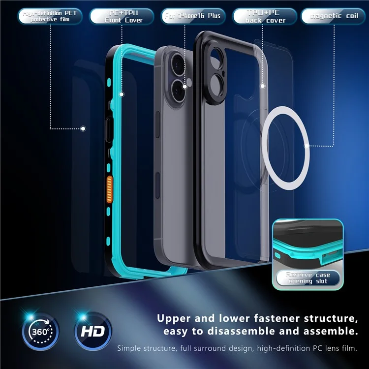 REDPEPPER Dot+ Series For iPhone 16 Plus Phone Case Compatible with MagSafe IP68 Waterproof Clear Phone Cover - Blue