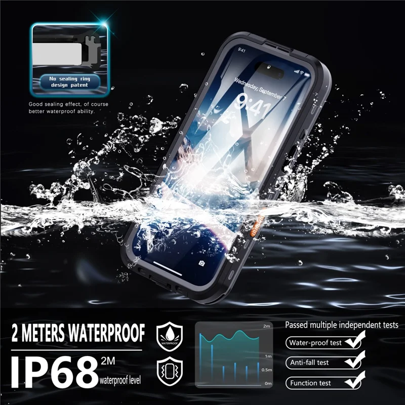 REDPEPPER Dot+ Series For iPhone 16 Plus Phone Case Compatible with MagSafe IP68 Waterproof Clear Phone Cover - Black  /  Grey