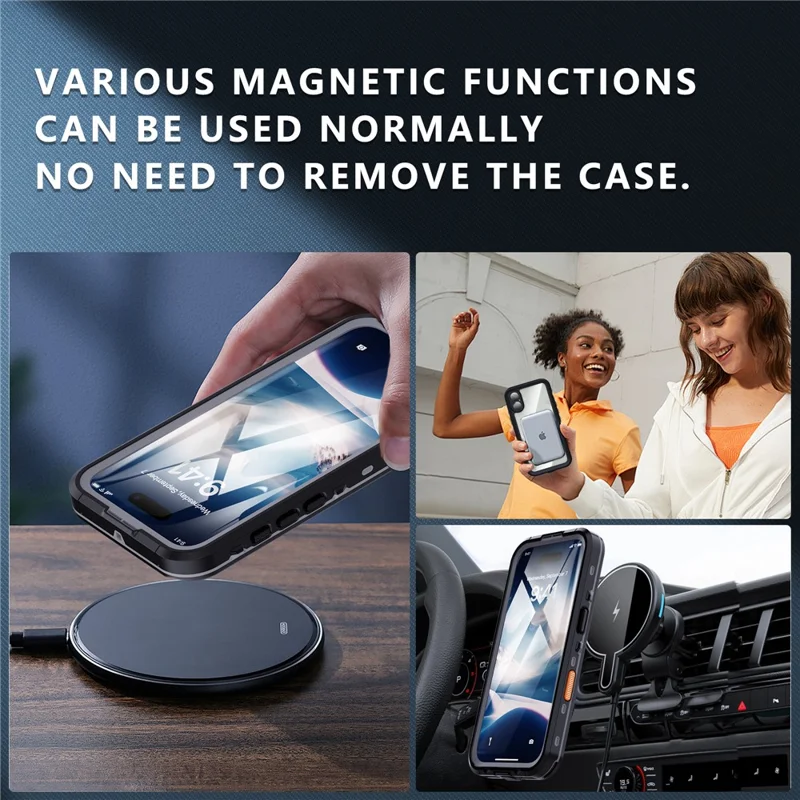 REDPEPPER Dot+ Series For iPhone 16 Plus Phone Case Compatible with MagSafe IP68 Waterproof Clear Phone Cover - Black  /  Grey