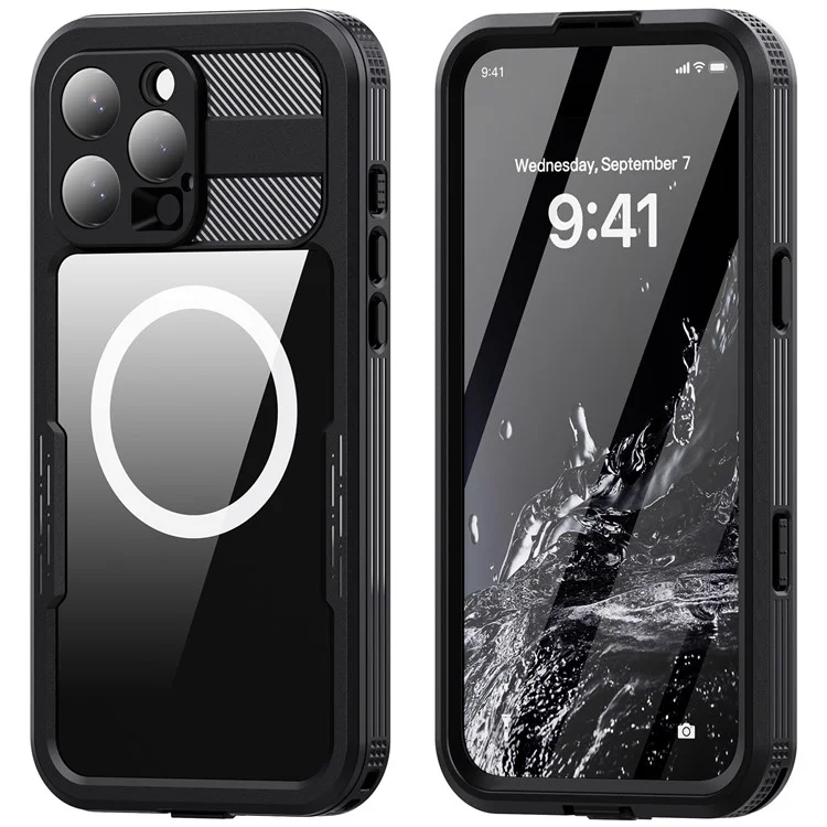 REDPEPPER For iPhone 16 Pro Max Case Compatible with MagSafe IP68 Waterproof Clear Phone Cover - Black