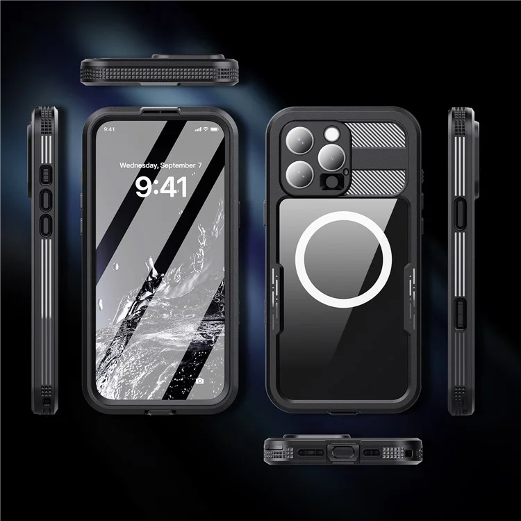 REDPEPPER For iPhone 16 Pro Max Case Compatible with MagSafe IP68 Waterproof Clear Phone Cover - Black