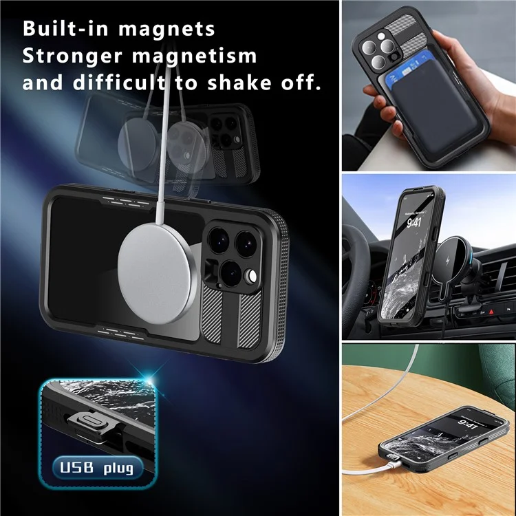 REDPEPPER For iPhone 16 Pro Max Case Compatible with MagSafe IP68 Waterproof Clear Phone Cover - Black