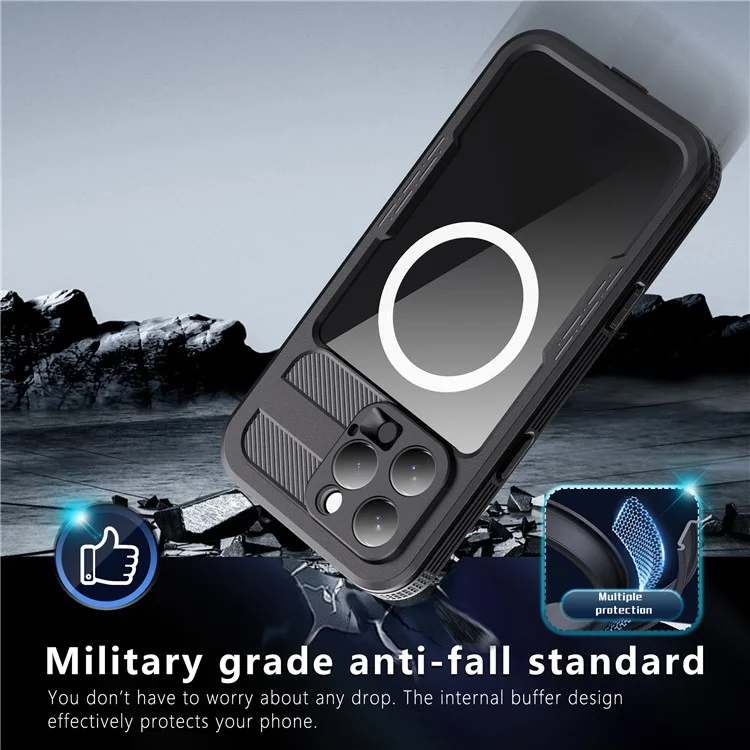 REDPEPPER For iPhone 16 Pro Max Case Compatible with MagSafe IP68 Waterproof Clear Phone Cover - Black
