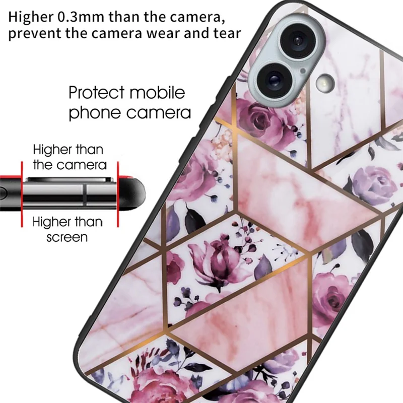 Para iPhone 16 Plus Caso Marble Pattern Tempered Glass+TPU Phone Cover - Style A