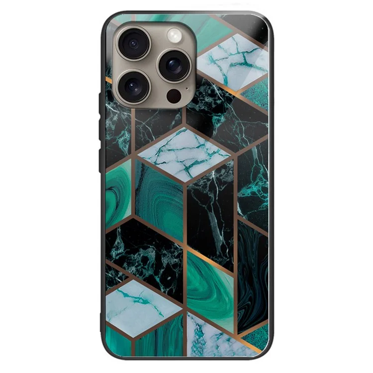 Para iPhone 16 Pro Max Case Marble Pattern Tempered Glass+TPU Shockproof Phone Cover - Style A