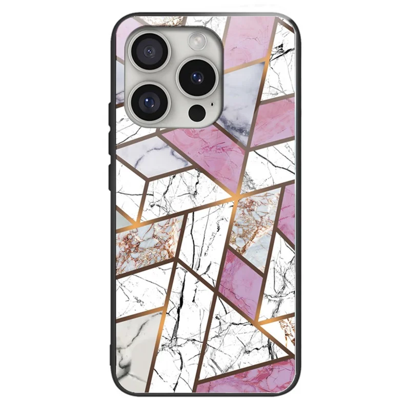 Para iPhone 16 Pro Case Marble Pattern Anti-Drop Tempered Glass+TPU Phone Cover - Style A