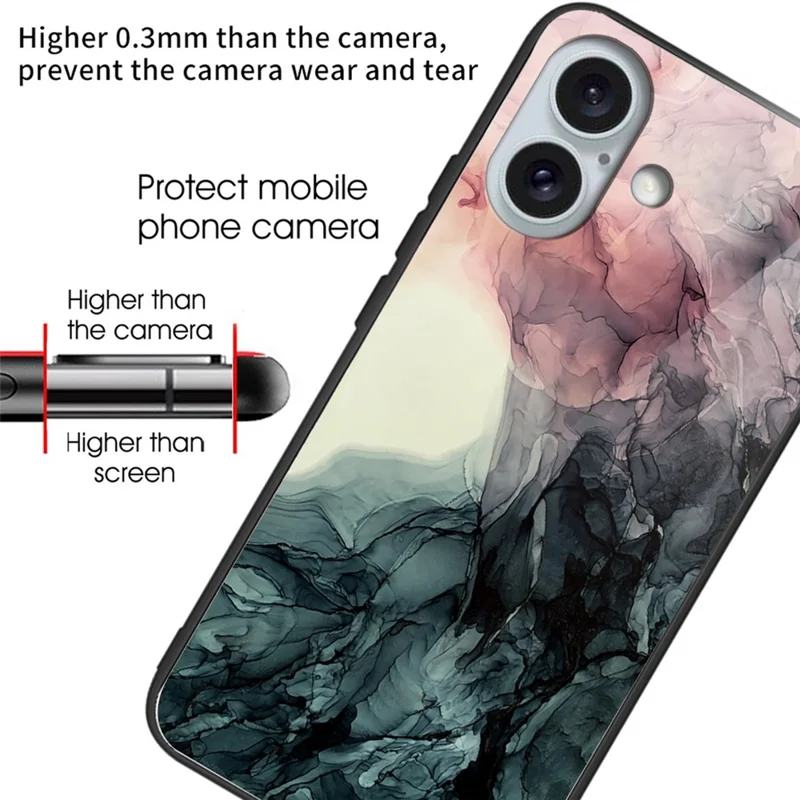 For iPhone 16 Case Artistic Marble Pattern Shockproof Tempered Glass Phone Cover - Style A