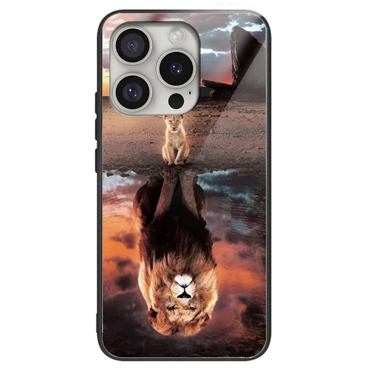 Чехол для iPhone 16 Pro, с принтом, ударопрочный, закаленное стекло + ТПУ - Лев