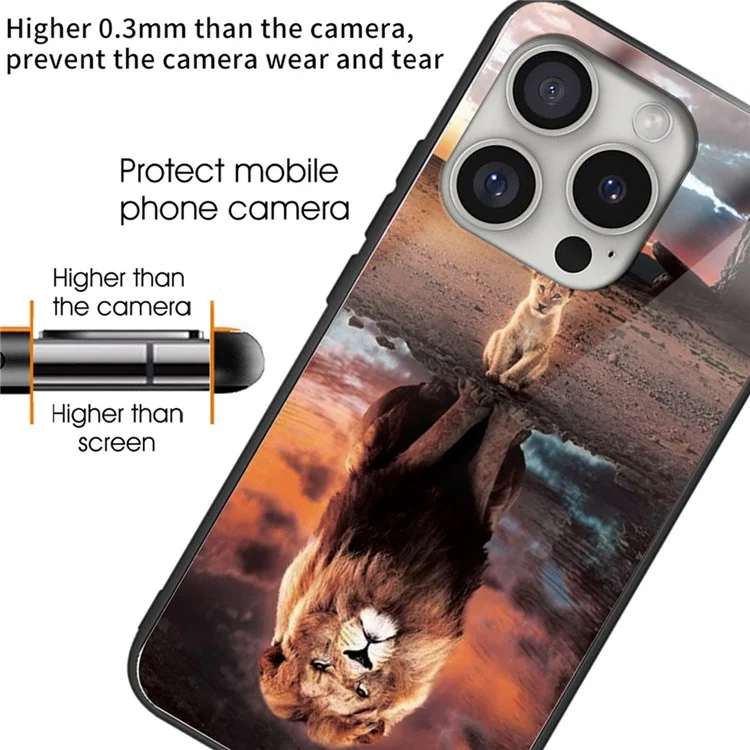 Чехол для iPhone 16 Pro, с принтом, ударопрочный, закаленное стекло + ТПУ - Лев