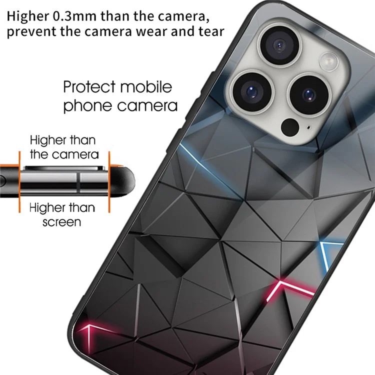 Чехол для iPhone 16 Pro с закалённым стеклом TPU и печатным рисунком - Стиль А