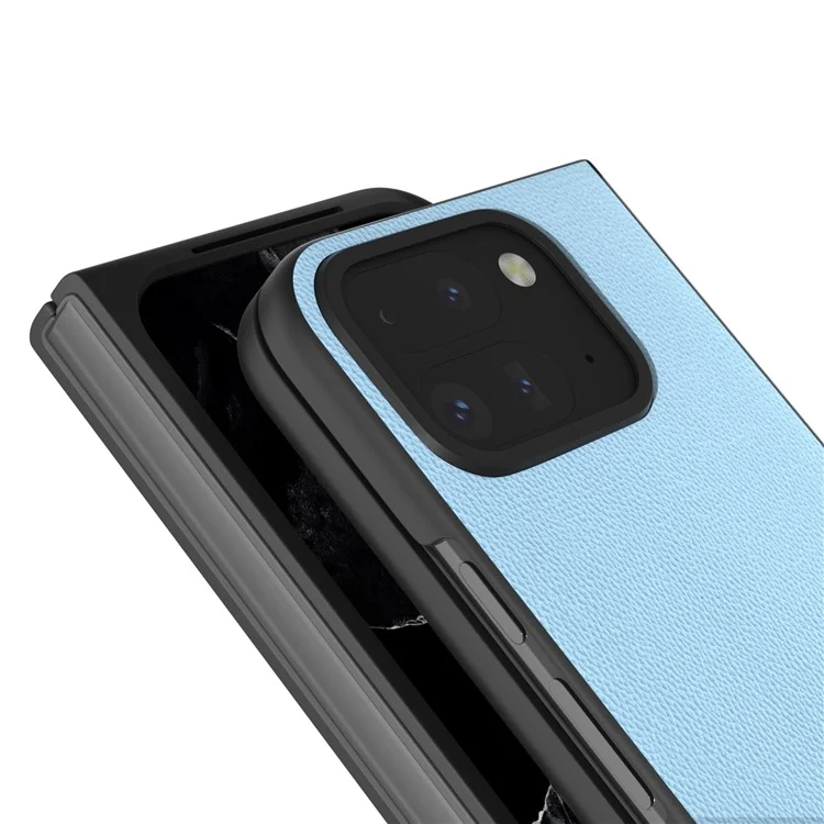 ABEEL Para Google Pixel Fold 2 Funda Cuero de Vaca Genuino Cubierta de Teléfono PC Negro - Azul Cielo