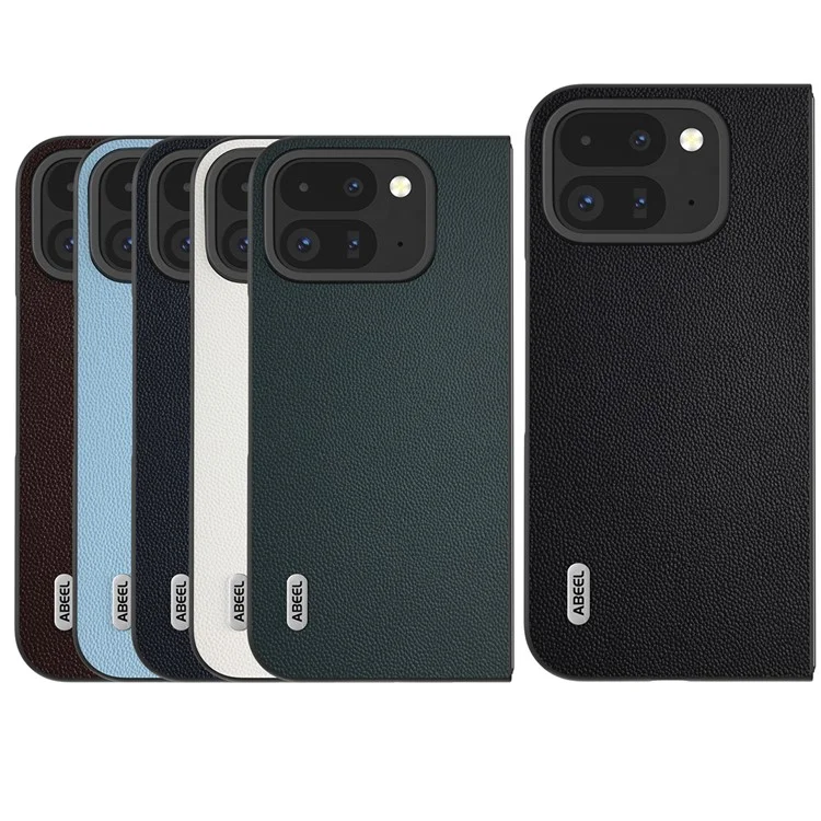 ABEEL Para Google Pixel Fold 2 Funda Cuero de Vaca Genuino Cubierta de Teléfono PC Negro - Azul Cielo