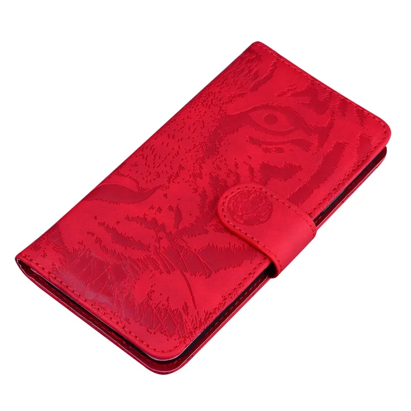 For Honor Play 60 Plus 5G Wallet Case Tiger Imprint Leather Folio Flip Phone Cover - Red