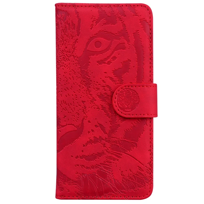 For Honor Play 60 Plus 5G Wallet Case Tiger Imprint Leather Folio Flip Phone Cover - Red
