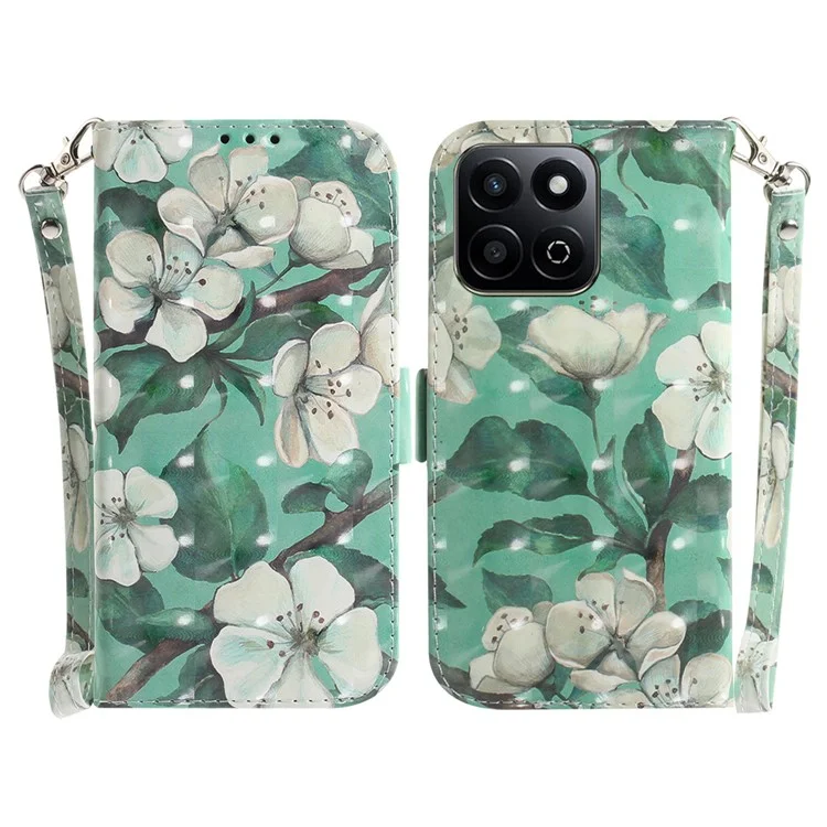 Case de Carteira de Telefone com Cobertura de Impressão de Padrão - Flores em Aquarela para Honor Play 60 Plus 5G