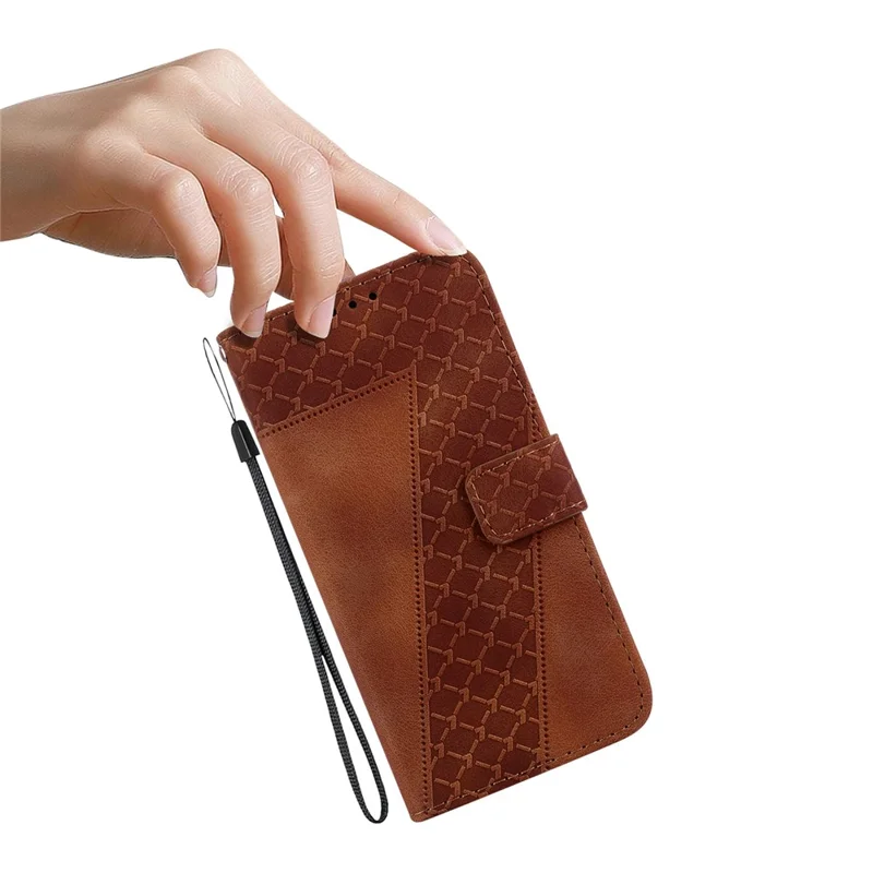 For Honor Play 60 Plus 5G Case 7-Shaped Pattern Imprint Leather Stand Phone Cover - Brown