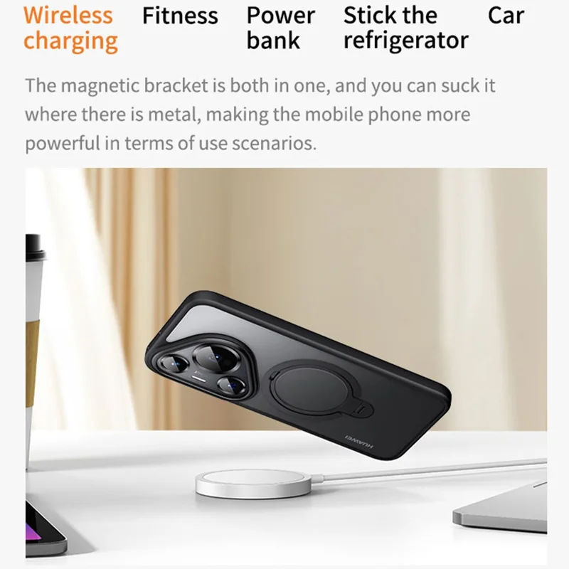 Pour Huawei Pura 70 Pro+ / Étui de téléphone Pura 70 Pro avec support de type béquille, couvercle arrière mat compatible avec MagSafe - Noir