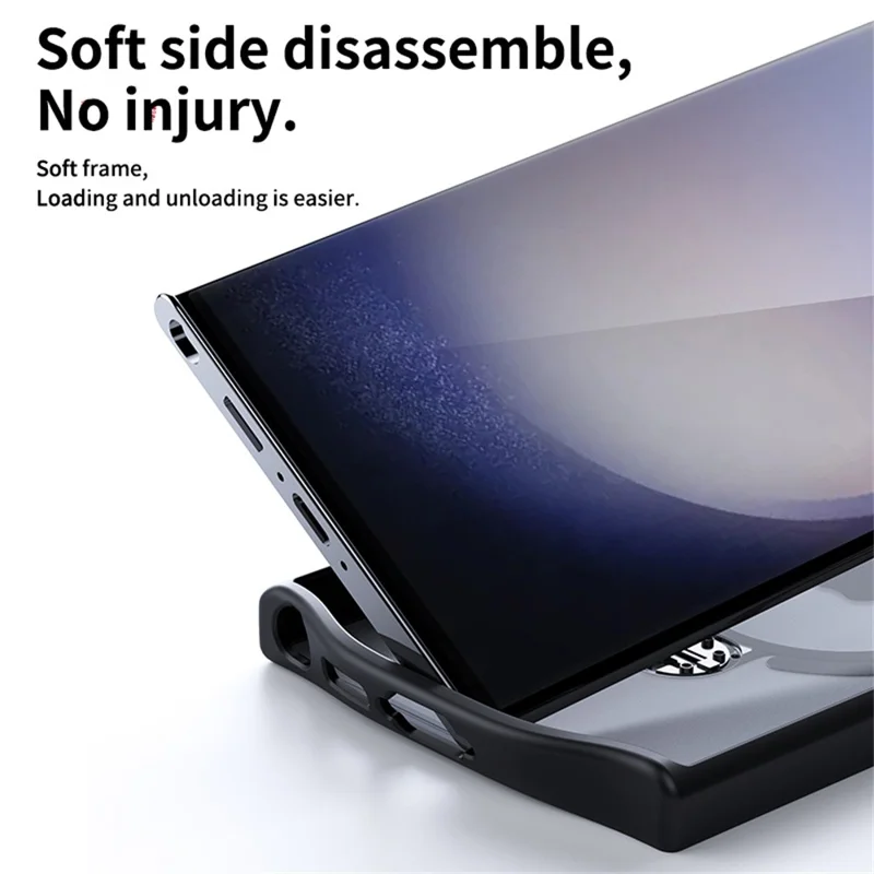 For Samsung Galaxy S23 Ultra Phone Case Kickstand Matte Back Cover Magnetic Case - Grey