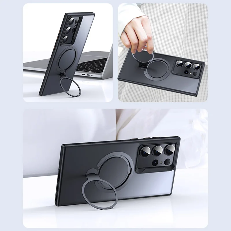 For Samsung Galaxy S23 Ultra Phone Case Kickstand Matte Back Cover Magnetic Case - Grey