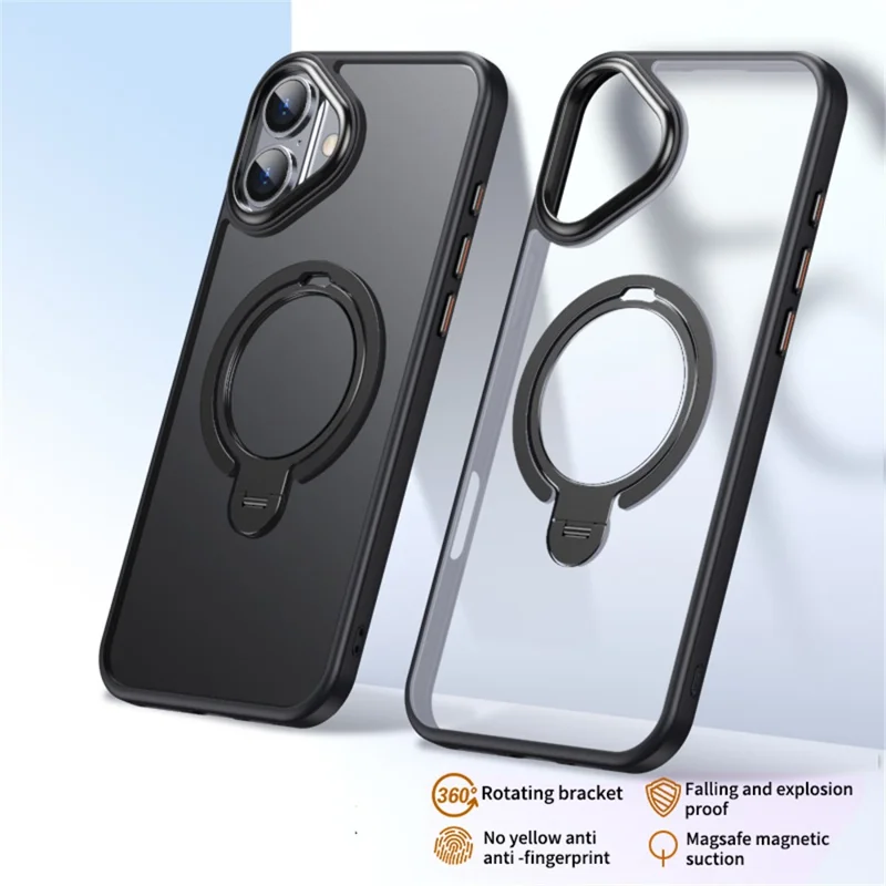 Custodia per iPhone 16 con supporto Matte Back Cover compatibile con MagSafe - Nero