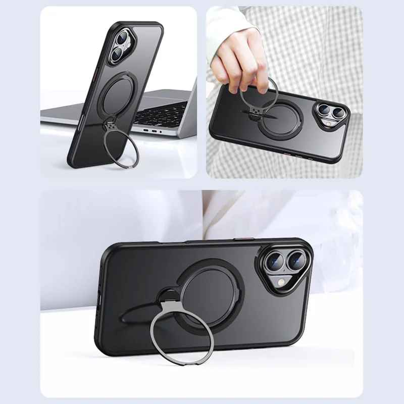 Custodia per iPhone 16 con supporto Matte Back Cover compatibile con MagSafe - Nero