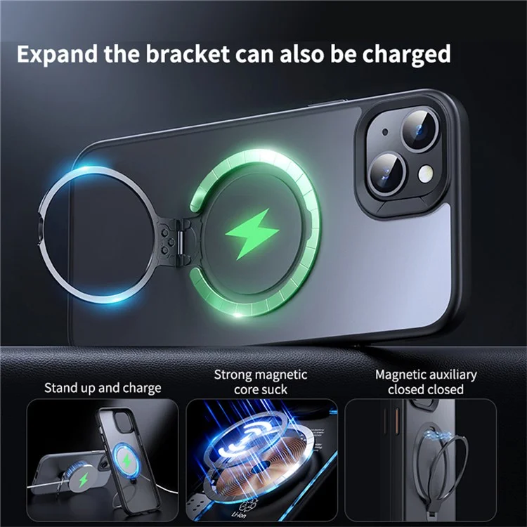 Funda para iPhone 15 con soporte Matte Back Cover compatible con MagSafe - Negro