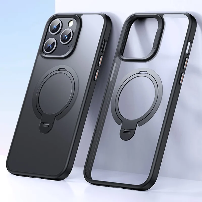 For iPhone 13 Pro Phone Case Kickstand Matte Back Cover Compatible with MagSafe - Black