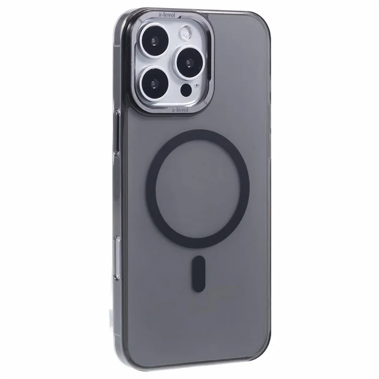 X-LEVEL Misty Series Pour Étui iPhone 16 Pro Compatible avec MagSafe Translucent Back PC+Glass Phone Cover - Matte Black