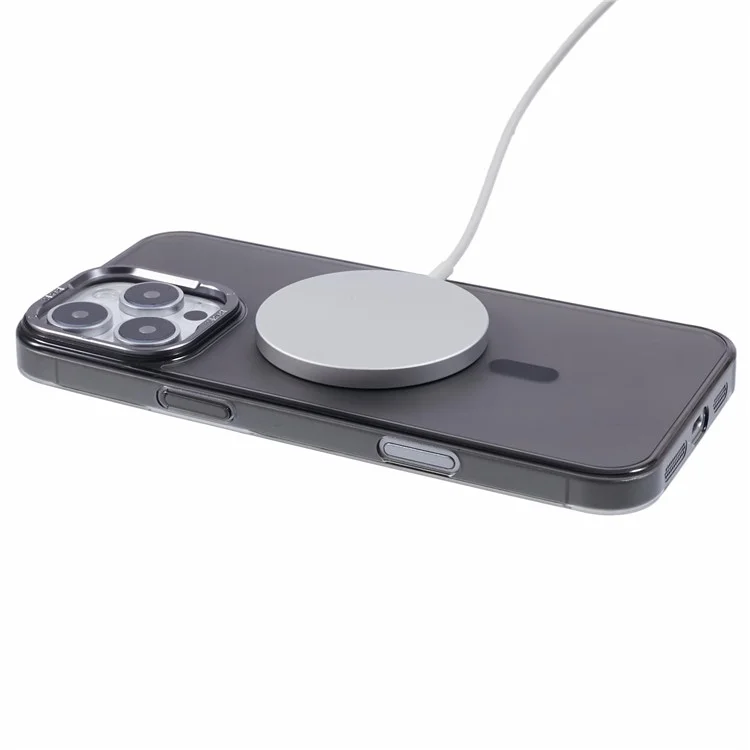 X-LEVEL Misty Series Pour Étui iPhone 16 Pro Compatible avec MagSafe Translucent Back PC+Glass Phone Cover - Matte Black