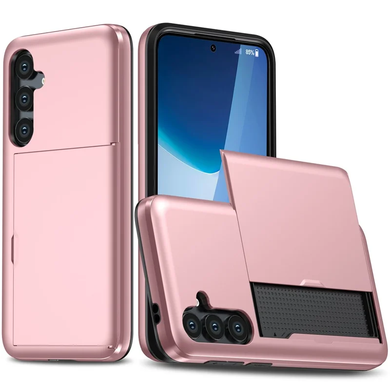 For Samsung Galaxy S24 FE Case with Card Holder TPU + PC Phone Back Cover - Rose Gold