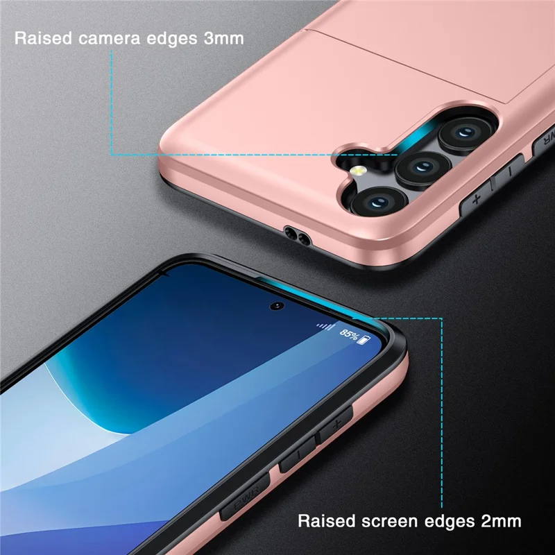 For Samsung Galaxy S24 FE Case with Card Holder TPU + PC Phone Back Cover - Rose Gold
