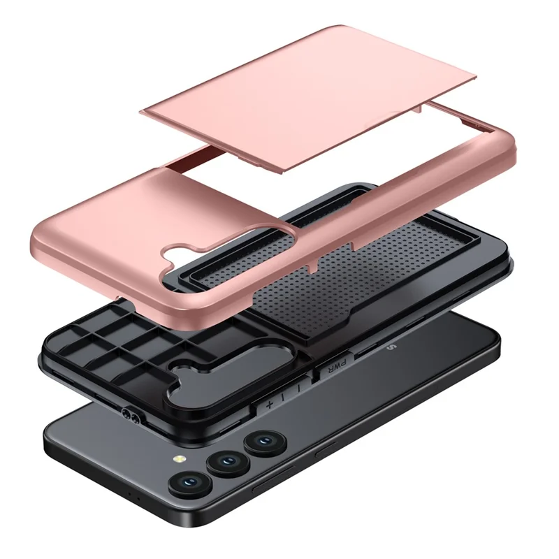 For Samsung Galaxy S24 FE Case with Card Holder TPU + PC Phone Back Cover - Rose Gold