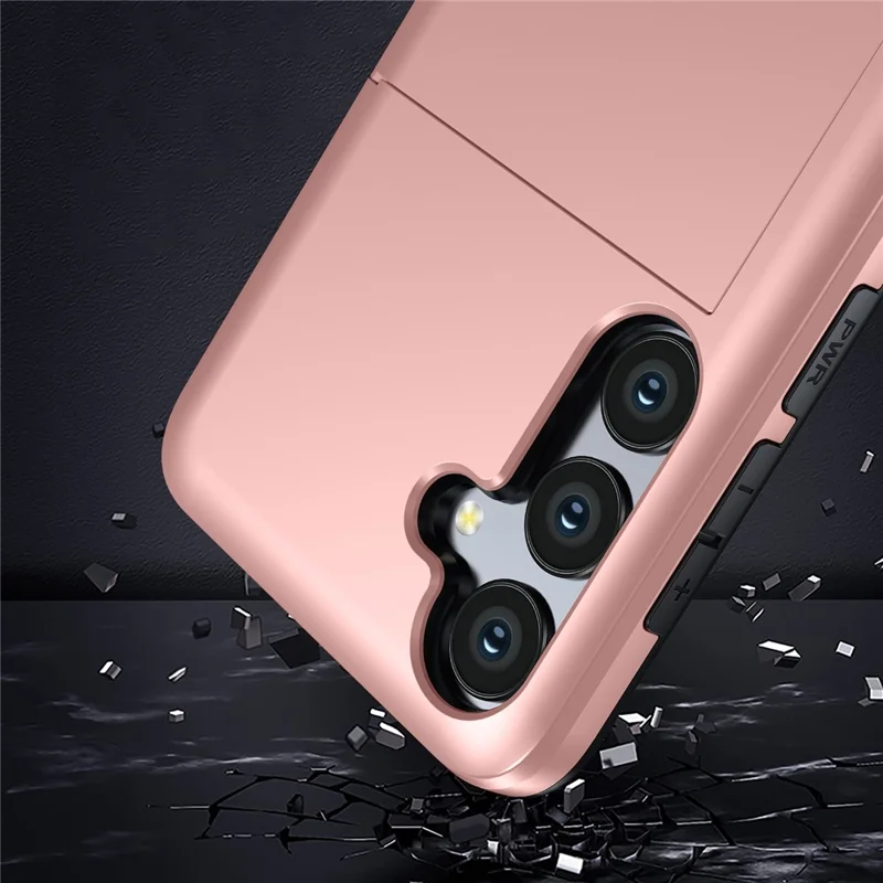 For Samsung Galaxy S24 FE Case with Card Holder TPU + PC Phone Back Cover - Rose Gold